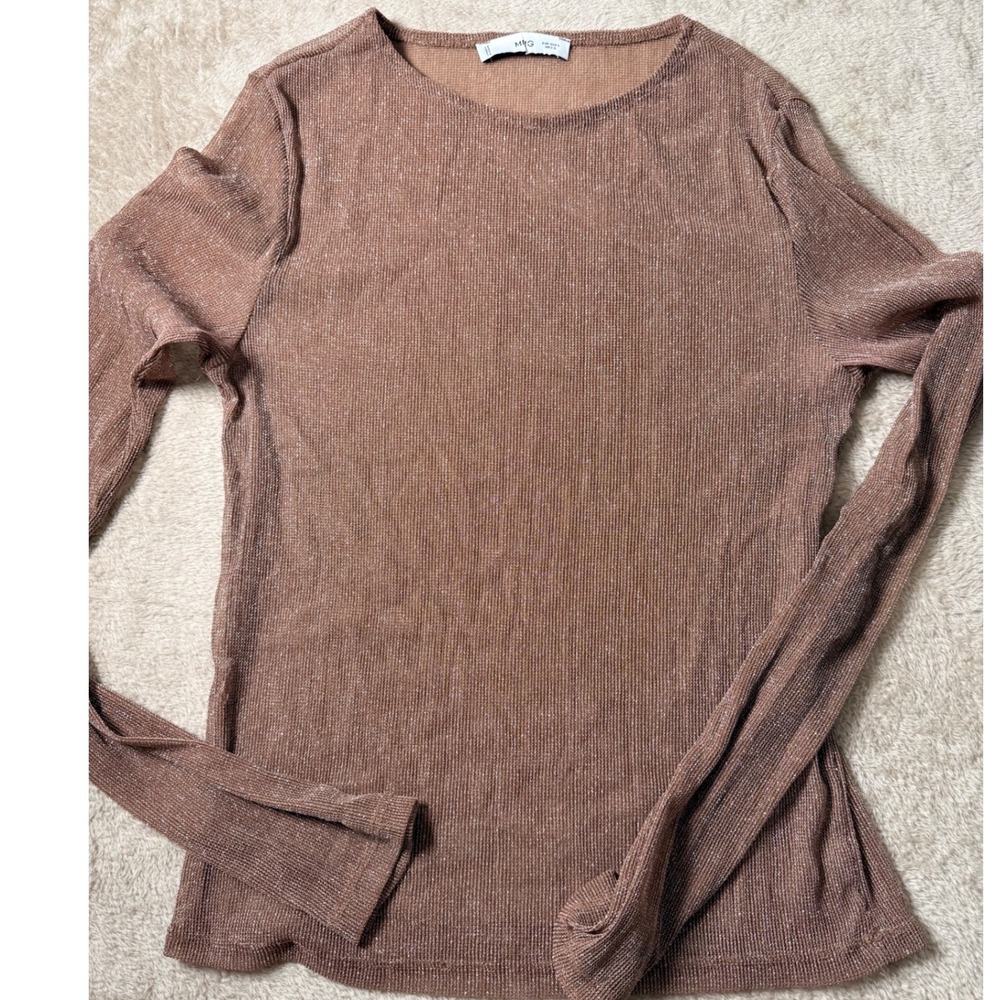Mango MNG Womens Metallic Long Sleeve Sheer Shimmer Top L IndieSleeze SoftGirl
